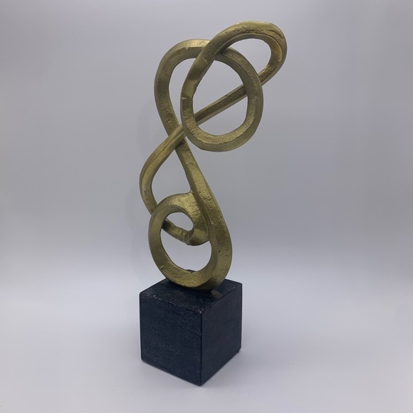 Gold Twisted Metal Treble Clef Shape 13”Bookend/Figurine Sculpture W/Marble Base - Picture 4 of 12